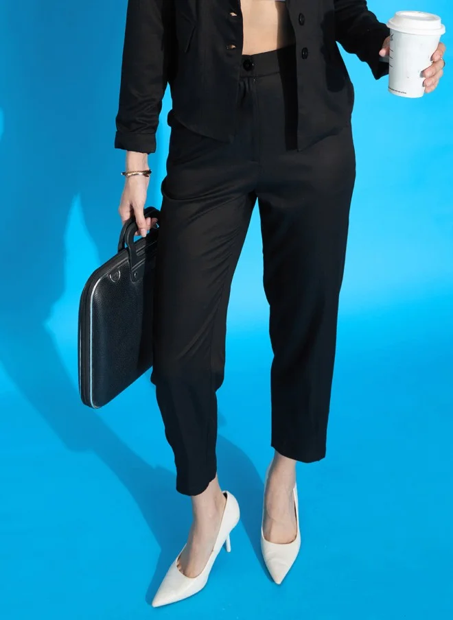 ساسافراس Black Regular Fit Trousers for Women