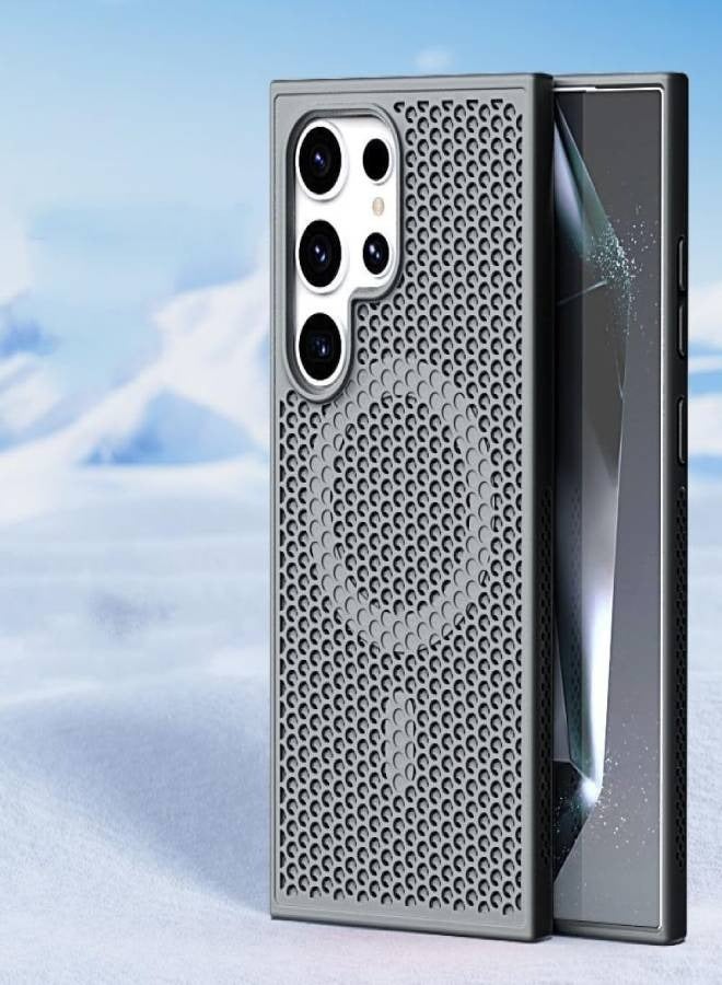 AROAQ Luxury Magnetic Mesh Heat Dissipation Phone Case for Samsung Galaxy S25 S24 S23 S22 Ultra Plus S 24 23 22 S24Ultra Anti-Drop Cooling Phone Cases, For Magsafe Charge Cover (Gray) - Image 1