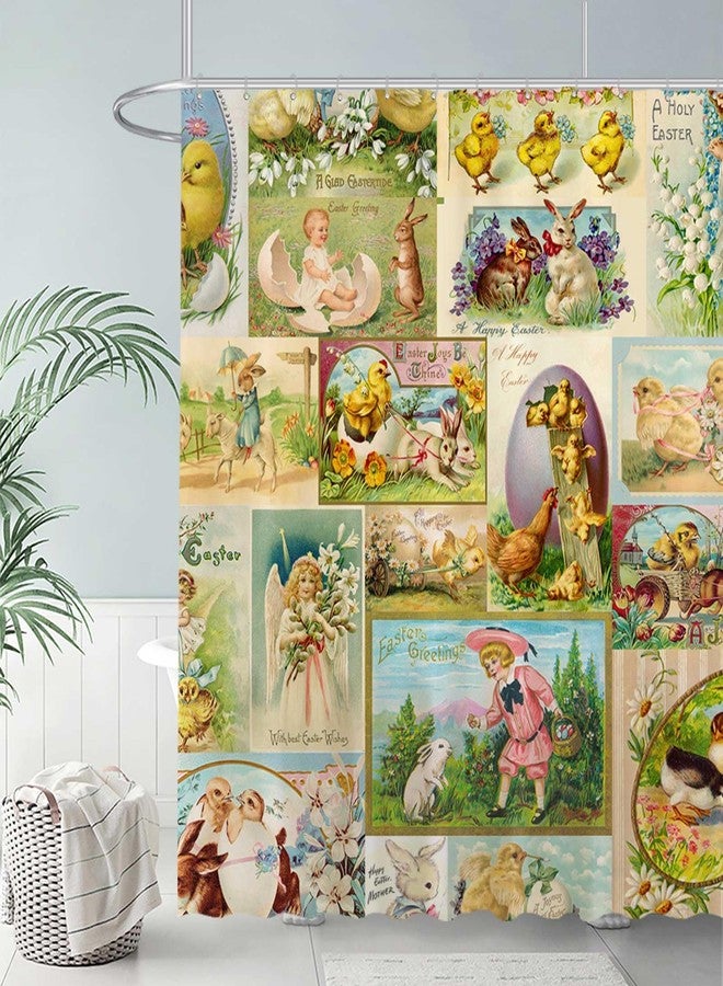 Allenjoy 72" x 72" Vintage Easter Shower Curtain for Bathroom Bunny Floral French Country Farmhouse Spring Farm Chick Happy Bath Bathtub Decoration Decor Durable Easy Care Washable - Image 2