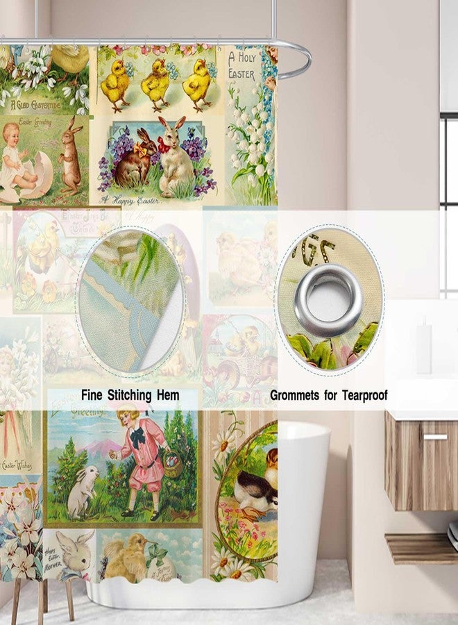 Allenjoy 72" x 72" Vintage Easter Shower Curtain for Bathroom Bunny Floral French Country Farmhouse Spring Farm Chick Happy Bath Bathtub Decoration Decor Durable Easy Care Washable - Image 3