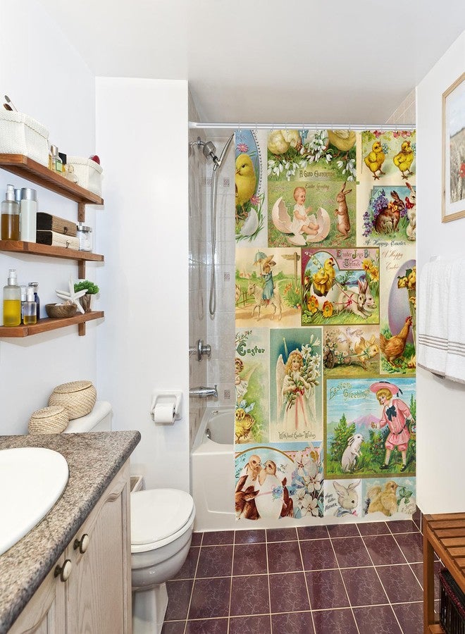 Allenjoy 72" x 72" Vintage Easter Shower Curtain for Bathroom Bunny Floral French Country Farmhouse Spring Farm Chick Happy Bath Bathtub Decoration Decor Durable Easy Care Washable - Image 5