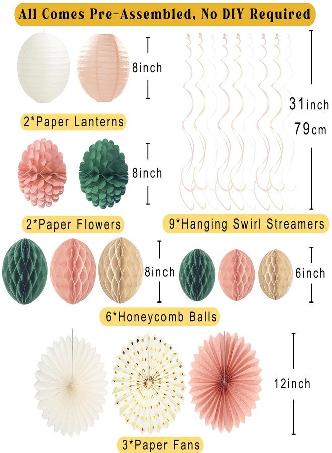 Aonor Pink Sage Green Happy Birthday Decorations, Pre-Strung Happy Birthday Banner with Honeycomb Balls, Paper Flowers, Lanterns, Hanging Swirls, Circle Dots Garland for Birthdays Party Decorations 24pcs - Image 3
