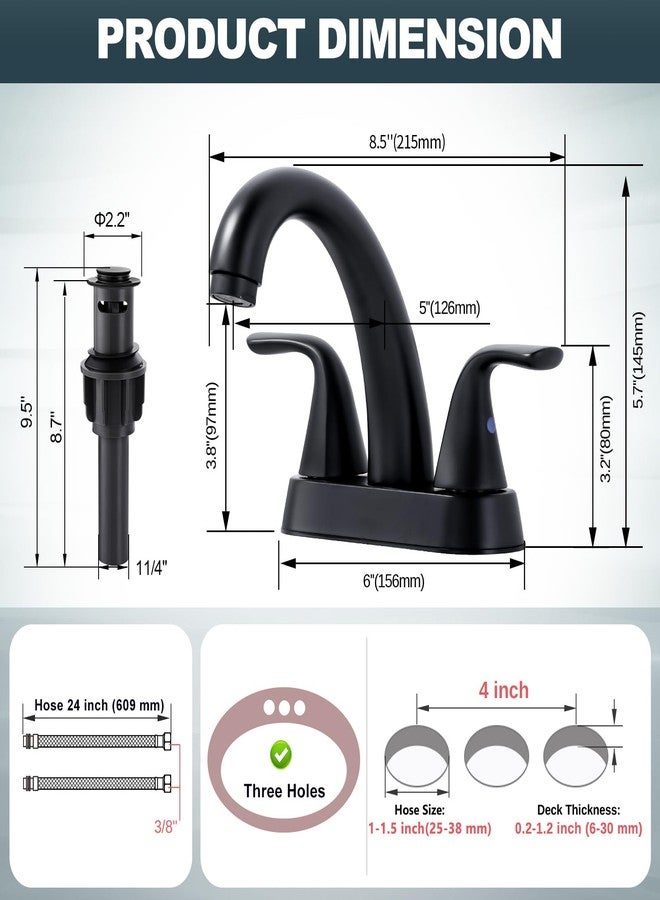 ALEASHA Black Bathroom Sink Faucet - 4 Inch Centerset 2 Handle With Pop Up Drain Stopper, Lavatory Vanity Faucet - Image 3