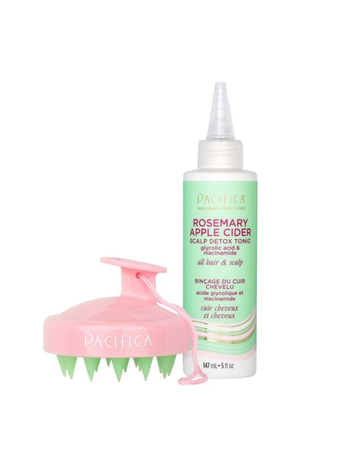 Pacifica Beauty | Rosemary Apple Cider Scalp Detox Tonic + Clarifying Shampoo Scalp Massage Brush | Remove Dirt, Product Buildup and Oil | for Irritated Scalp | Soft Silicone Bristles | Cruelty Free - Image 1