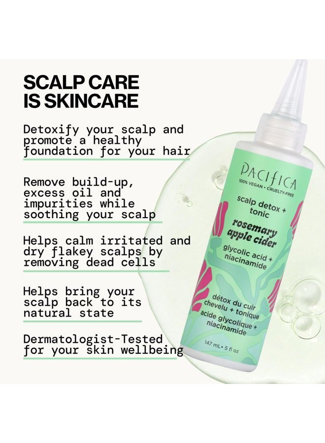 Pacifica Beauty | Rosemary Apple Cider Scalp Detox Tonic + Clarifying Shampoo Scalp Massage Brush | Remove Dirt, Product Buildup and Oil | for Irritated Scalp | Soft Silicone Bristles | Cruelty Free - Image 2