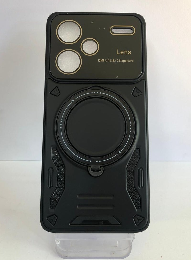 GOLDEN MASK For Xiaomi Redmi Note 13 Pro Plus Camera Lens Camera Protection Supports Wireless Charging With Magnetic Ringe (Black)