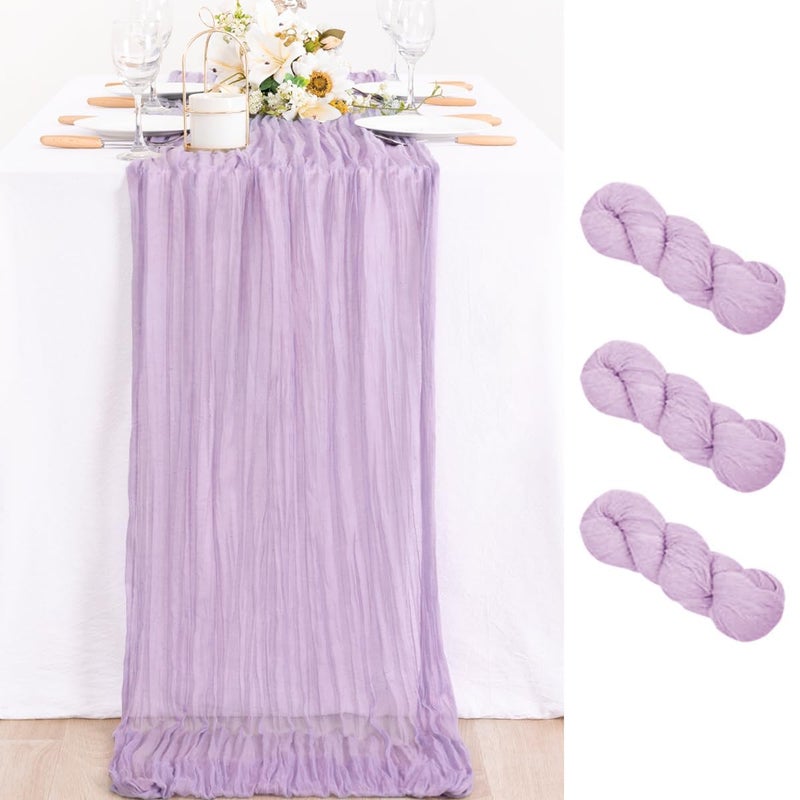 MLMC 3 Pack Lilac Purple Table Runner 10ft Lavender Cheesecloth Table Runner Rustic Gauze Centerpiece Fall Decor 35x120 Inches for Bridal Shower Baby Shower Birthday Wedding Decor