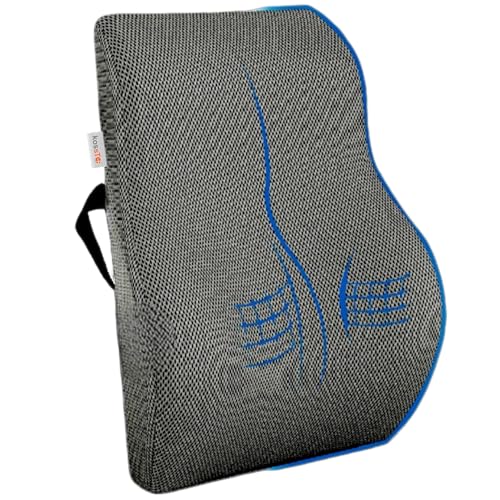 kossto Orthopedic Back Brace Memory Foam Lumbar Support Backrest for Upper, Middle & Lower Back Pain Compatible with Car, Office Chair Having Mesh Cover, Adjustable Strap (Grey) - Image 1