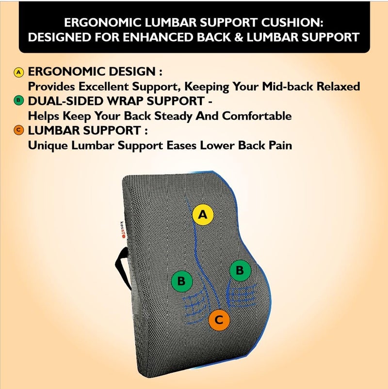 kossto Orthopedic Back Brace Memory Foam Lumbar Support Backrest for Upper, Middle & Lower Back Pain Compatible with Car, Office Chair Having Mesh Cover, Adjustable Strap (Grey) - Image 4