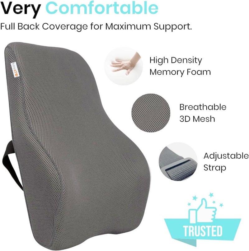kossto Orthopedic Back Brace Memory Foam Lumbar Support Backrest for Upper, Middle & Lower Back Pain Compatible with Car, Office Chair Having Mesh Cover, Adjustable Strap (Grey) - Image 3