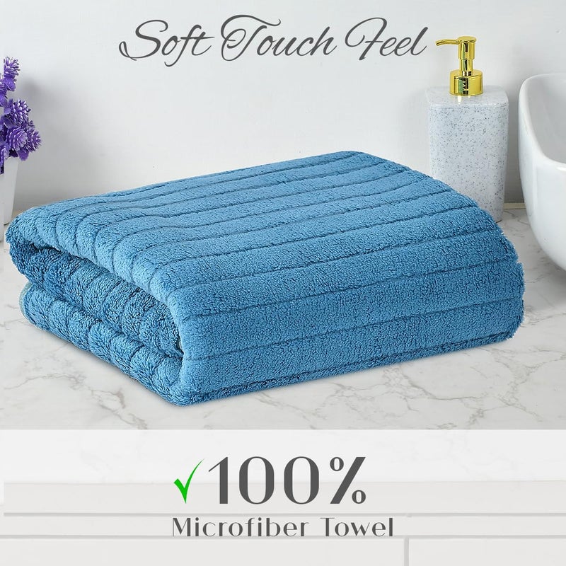Urban Leaf Microfiber Large Bath Towel | Quick Dry Super Absorbent - Bath Towel for Men and Women | Blue Stripe | Towel for Bath, Travel, Gym, Beach, Pool, and Yoga (70 X 140 CMs) - Image 3