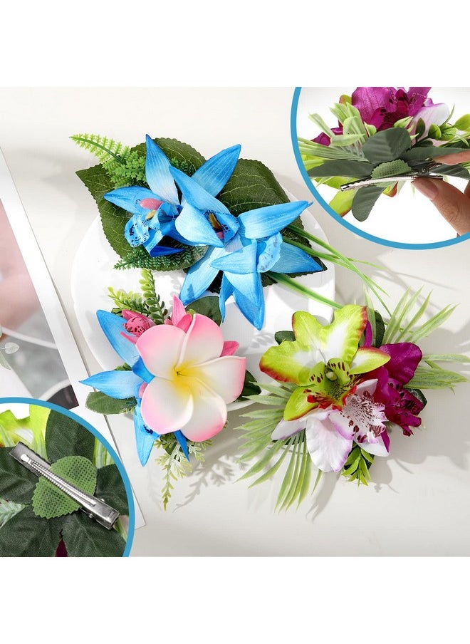 HAIMEIKANG Hair Clip, 3 Pieces Hawaiian Flower Hair Pins - Artificial Tropical Flower Hair Accessories For Women In Blue, Pink, Purple  - Image 3