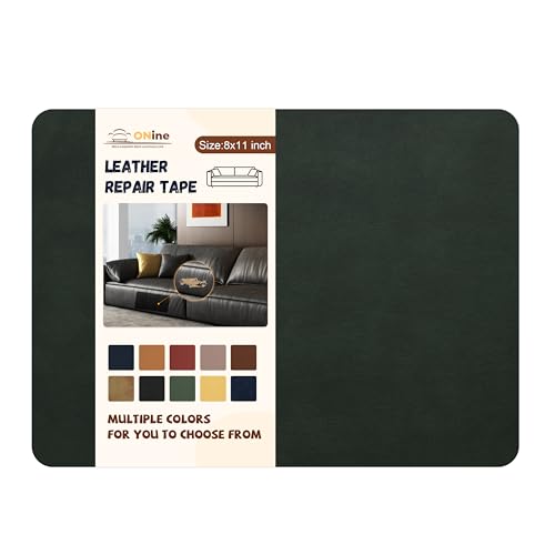ONine Leather Repair PatchSelfAdhesive Couch PatchMulticolor Available Scratch Leather 8X11 Inch Peel and Stick for Sofas Car Seats Hand Bags JacketsGreen