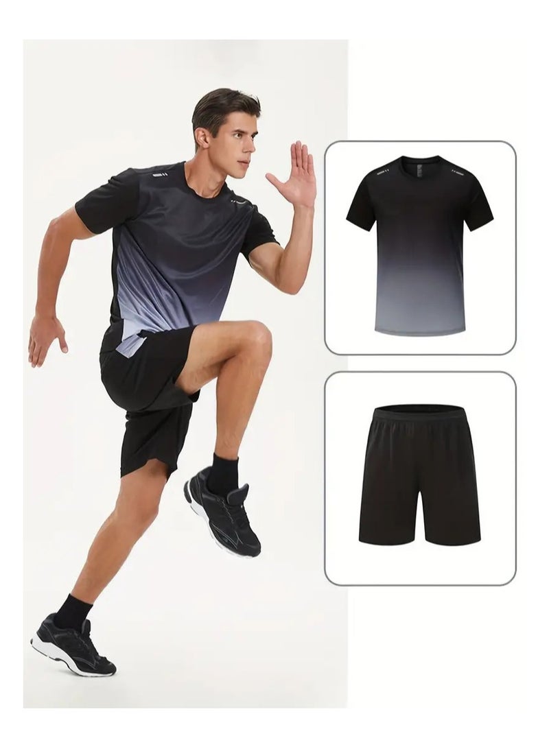 Generic 2-piece Men's sportswear  set  summer running gear Quick-drying short-sleeved T-shirt Sports training fitness clothing Quick-drying Shorts Set - Image 3