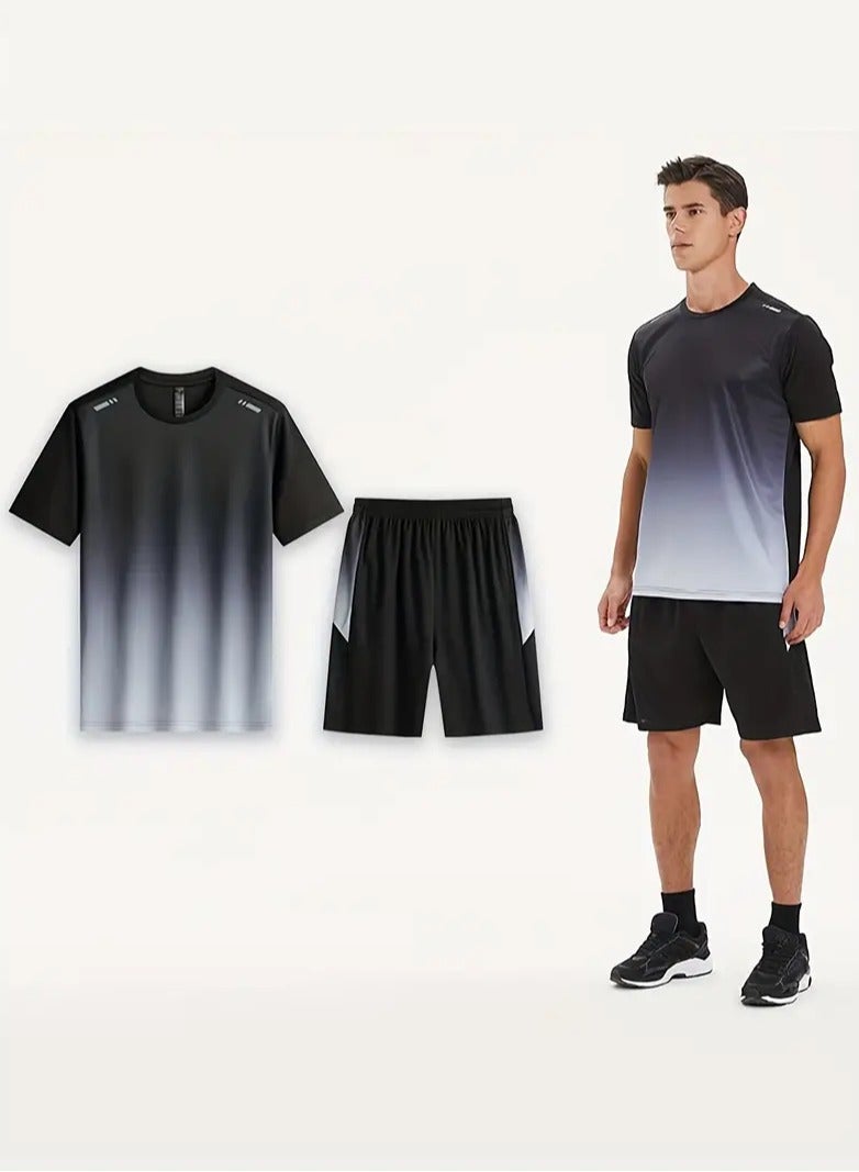 Generic 2-piece Men's sportswear  set  summer running gear Quick-drying short-sleeved T-shirt Sports training fitness clothing Quick-drying Shorts Set - Image 4