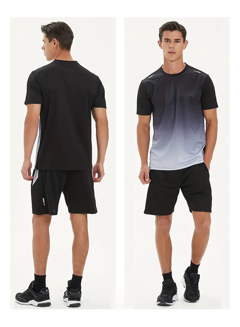 Generic 2-piece Men's sportswear  set  summer running gear Quick-drying short-sleeved T-shirt Sports training fitness clothing Quick-drying Shorts Set - Image 2