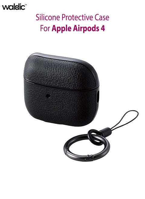Apple AirPods 4 Silicone Case | Compatible with Apple AirPods 4 (Front LED Visible) | Shockproof Full-Body Protective Case Cover for Apple AirPods 4 with Keychain (Airpods Not Included) - Black