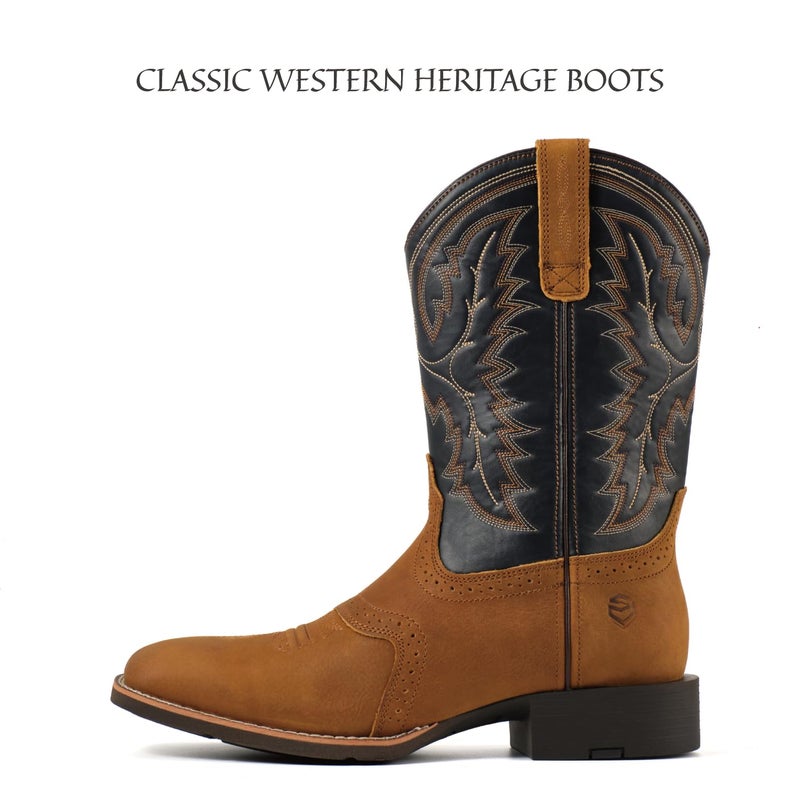 SUREWAY Western Boots For Men - Mens Square Toe Cowboy Boot,Oil/Slip Resistant,Durable Fashionable Classic Pull on 10 Inch Wellington Boots - Soft Toe Work Boots - Image 3
