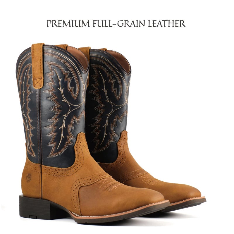 SUREWAY Western Boots For Men - Mens Square Toe Cowboy Boot,Oil/Slip Resistant,Durable Fashionable Classic Pull on 10 Inch Wellington Boots - Soft Toe Work Boots - Image 4