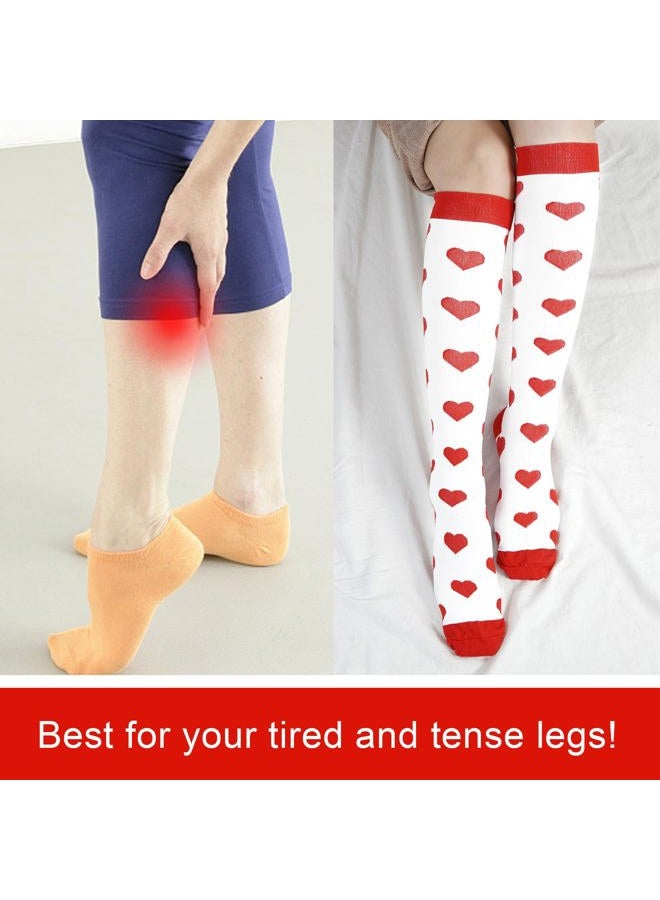 Junely Valentines Day Compression Socks for Women 20-30 mmhg Knee High Heart Socks for Valentine Running Athletic Nurses Pregnant Women Work Support Travel Flight Sports White - Image 4