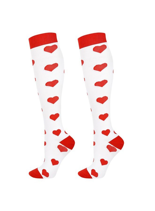 Junely Valentines Day Compression Socks for Women 20-30 mmhg Knee High Heart Socks for Valentine Running Athletic Nurses Pregnant Women Work Support Travel Flight Sports White - Image 1