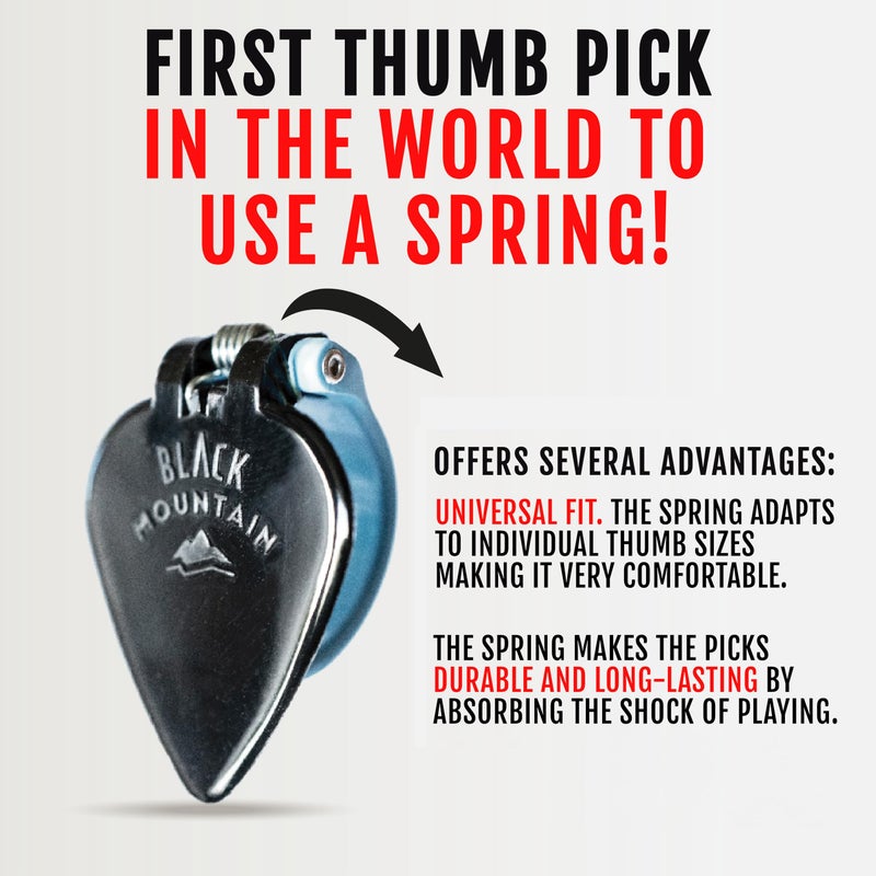 Black Mountain Jazz Tipped Thumb Picks for Acoustic Guitar, Electric Guitar, Ukulele, Banjo, and More - Spring Loaded Universal Fit for Medium to XL Thumbs - Premium Finger Picks - Image 2