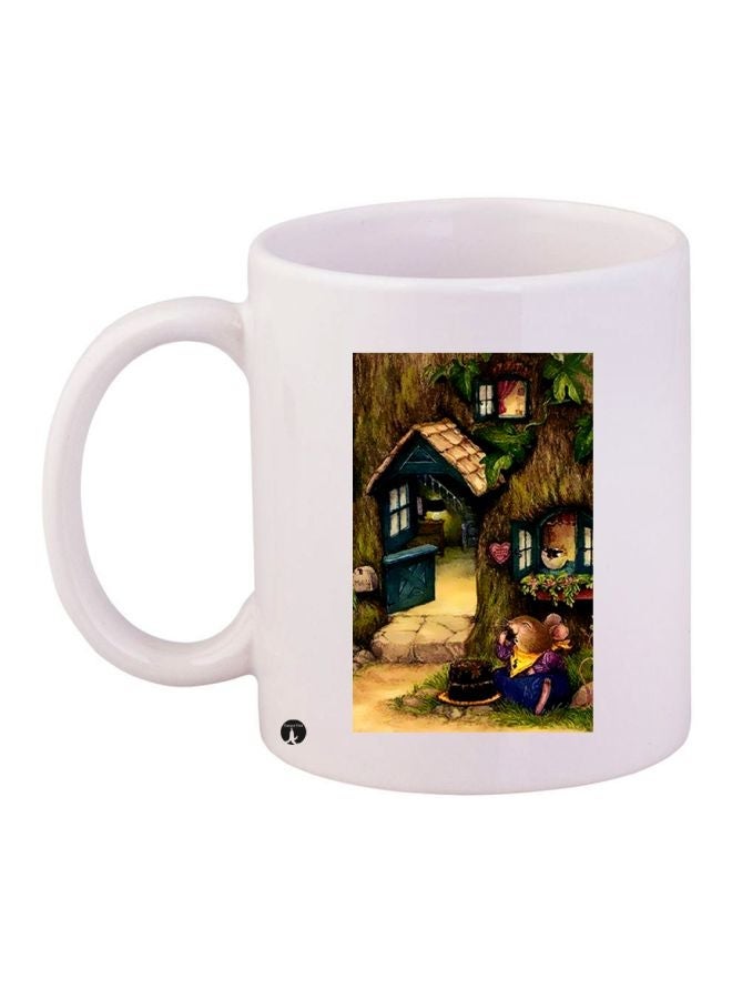 RYN Hut Printed Coffee Mug White/Green/Yellow 11ounce