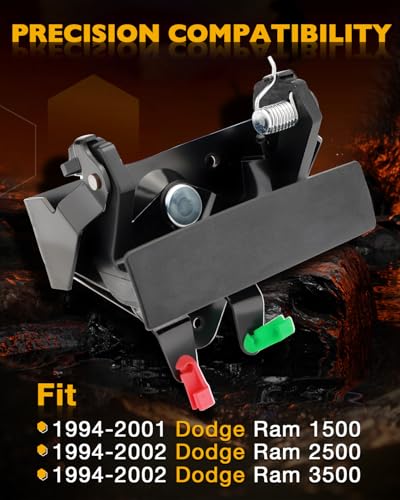 Gledewen Tailgate Handle Set Compatible with 19942002 Dodge Ram 1500 2500 3500 Pickup Set of 2 Rear Bed Tail Gate Latch Handle Bezel Trim with Rod Clips Assembly Replace CH1916101 CH1915102 55074751 - Image 3