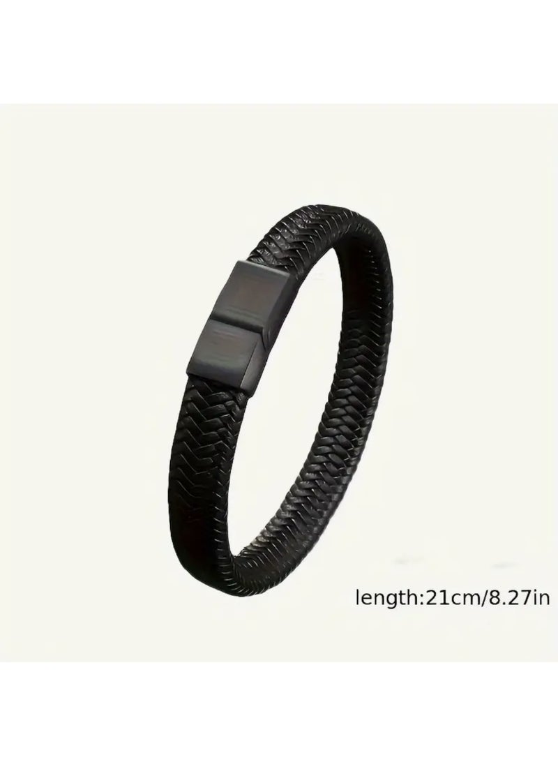 Nakhl Premium Leather Men Bracelet ,Magnetic Stainless Steel, Black, Great Gift Idea - Image 4