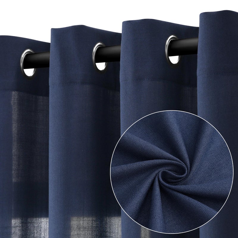Jowels Navy Blue Linen Curtains 90 Inch Length 2 Panels for Living Room Bedroom  Light Filtering Sheer Curtains 90 Inches  Modern Grommet Privacy Semi Sheer Curtain 90 Inch  Navy Blue  52x90 - Image 1
