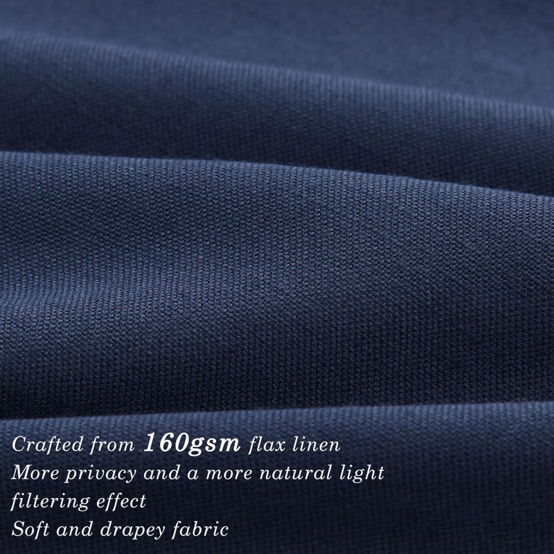Jowels Navy Blue Linen Curtains 90 Inch Length 2 Panels for Living Room Bedroom  Light Filtering Sheer Curtains 90 Inches  Modern Grommet Privacy Semi Sheer Curtain 90 Inch  Navy Blue  52x90 - Image 3