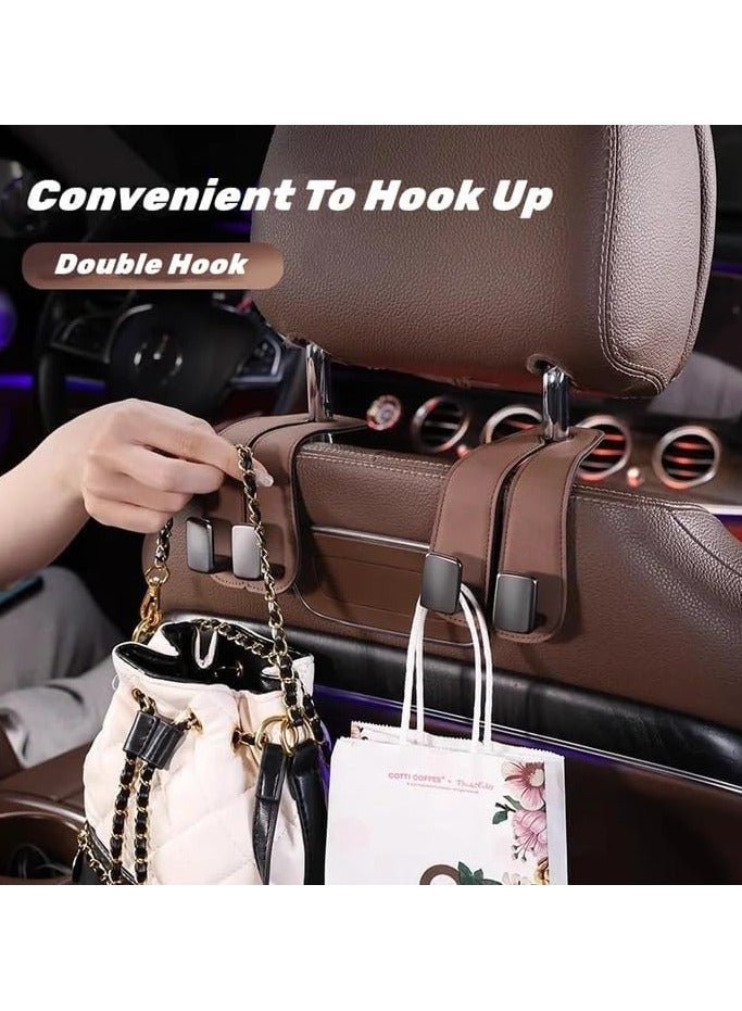 SYOSI Leather Car Seat Headrest Hooks, 2 in 1 Multi-Functional Double Hooks for Car Seat Back, Ideal for Purse, Coats, Umbrellas, Grocery Bags, Brown 2PCS - Image 2