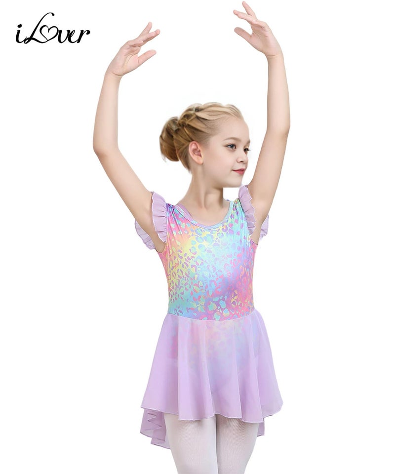 iLover Kids Girls Classic Ruffle Sleeve Tutu kirted Leotard Dress for Dance, Gymnastics and Ballet 5-6 Years - Image 2