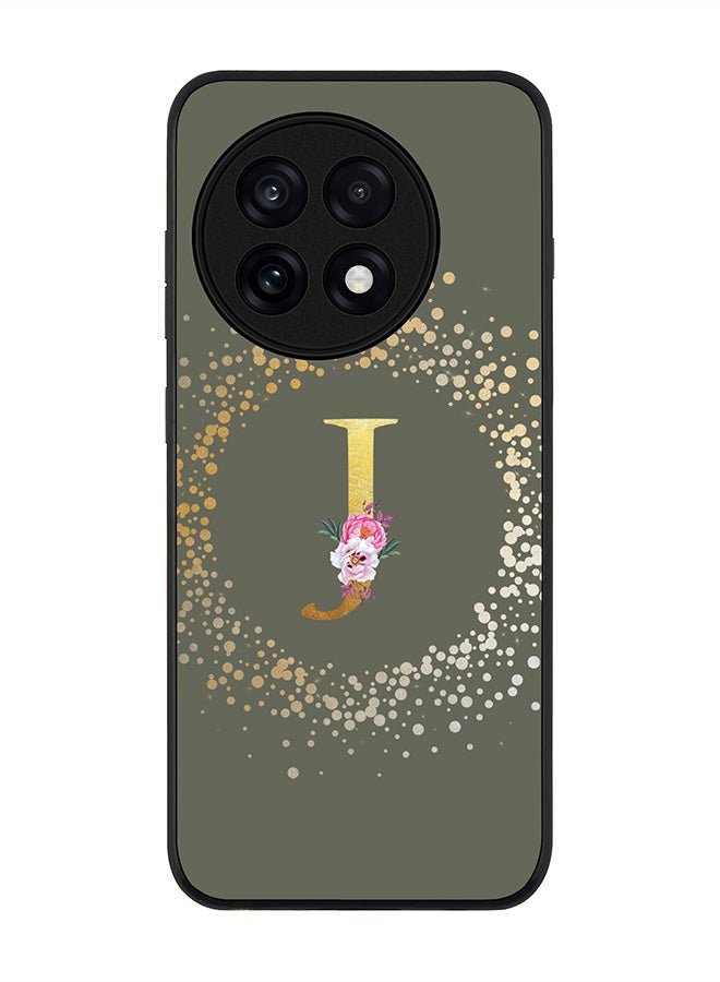 Stylizedd For OnePlus 13R / Ace 5 Pro Case,Slim fit Camera Protection, Shockproof Thin Phone cover  - Custom Monogram Floral - J  (Olive Green )