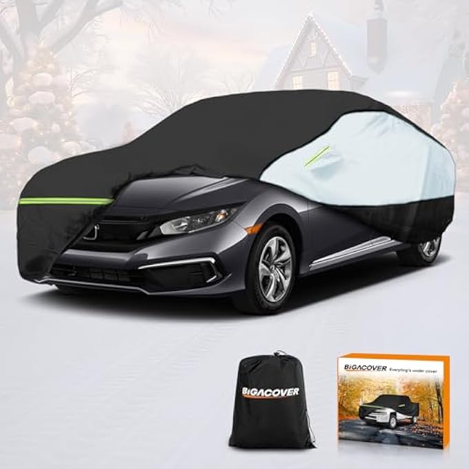 rayihni Universal Sedan Car Cover Fit forToyota Corolla, Honda Civic, Nissan Sentra, Ford Focus, Chevy Cruze,Waterproof All Weather Anti-UV Windproof Snow Protection - Up to 193''(L) - Image 2