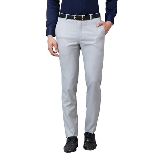 Raymond Men's Slim Fit Mid Rise Formal Trousers, Poly Viscose Blend, Structure Pattern, Pleatless | Medium Grey - Image 1