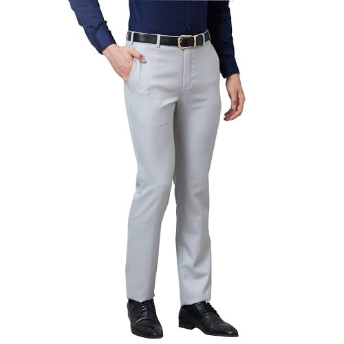 Raymond Men's Slim Fit Mid Rise Formal Trousers, Poly Viscose Blend, Structure Pattern, Pleatless | Medium Grey - Image 2