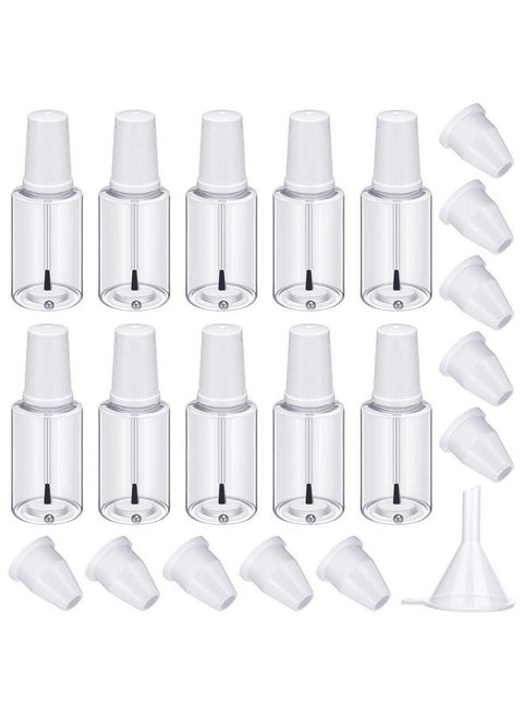10 Pcs 20Ml Refillable Empty Nail Polish Bottles With Brush Mixing Marble Conservation Insert And Brush Top Plastic Nail Polish Container Clear