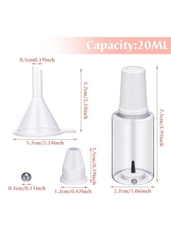 Irenare - 10 Pcs 20Ml Refillable Empty Nail Polish Bottles With Brush Mixing Marble Conservation Insert And Brush Top Plastic Nail Polish Container Clear - Image 1