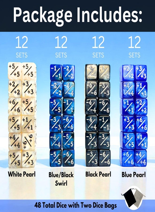 Luck Lab MTG Magic Life Counter Dice, 48 PCS - Compatible w/Magic Card Game Accessories, CCG Creature Stats w/ 2 Dice Bags (Blue Pearl, Blue Swirl, White Pearl, Black Pearl) - Image 2