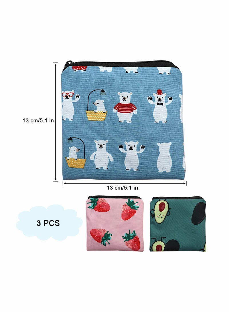 KASTWAVE Sanitary Napkin Storage Bag, 3 Pack Cartoon Sanitary Napkin Pads Storage Bag with Zipper 5x5 inches First Period Bag for Girls, Women, Ladies - Image 2