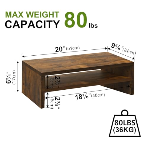 TEAMIX 2 Tier Wooden Monitor Riser Stand, Desktop Stand with storage for Laptop/PC/Printer/Keyboard, TV Stand Shelf Home Office Desk Accessories - Image 4