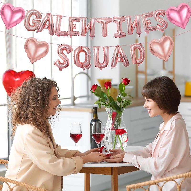 FunnyPars Happy Galentines Day Balloons Decorations, 16" Rose Gold Galentines Squad Letters Balloon Banner with Pink Heart Shaped Balloons, Pink Valentines Day Party Supplies, Happy Galentines Party Decorations - Image 5