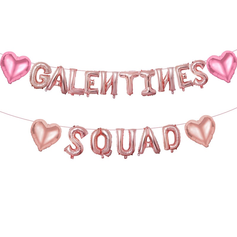 FunnyPars Happy Galentines Day Balloons Decorations, 16" Rose Gold Galentines Squad Letters Balloon Banner with Pink Heart Shaped Balloons, Pink Valentines Day Party Supplies, Happy Galentines Party Decorations - Image 1