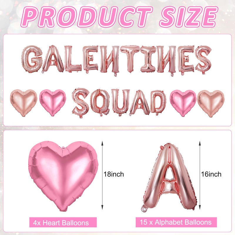 FunnyPars Happy Galentines Day Balloons Decorations, 16" Rose Gold Galentines Squad Letters Balloon Banner with Pink Heart Shaped Balloons, Pink Valentines Day Party Supplies, Happy Galentines Party Decorations - Image 2