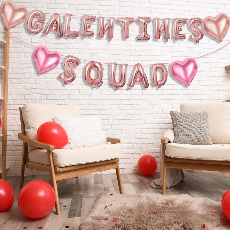 FunnyPars Happy Galentines Day Balloons Decorations, 16" Rose Gold Galentines Squad Letters Balloon Banner with Pink Heart Shaped Balloons, Pink Valentines Day Party Supplies, Happy Galentines Party Decorations - Image 4