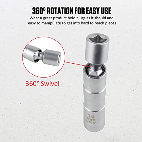 CMTOOL 14mm Spark Plug Socket Magnetic Thin Wall 14 mm Spark Plug Socket Set, Enhanced Magnetic Design, CR-V Steel, Durable Removal Tool Kit, 3/8 Inch Drive, 360 Degree Swivel, 12 Point - Image 2