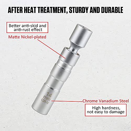 CMTOOL 14mm Spark Plug Socket Magnetic Thin Wall 14 mm Spark Plug Socket Set, Enhanced Magnetic Design, CR-V Steel, Durable Removal Tool Kit, 3/8 Inch Drive, 360 Degree Swivel, 12 Point - Image 4