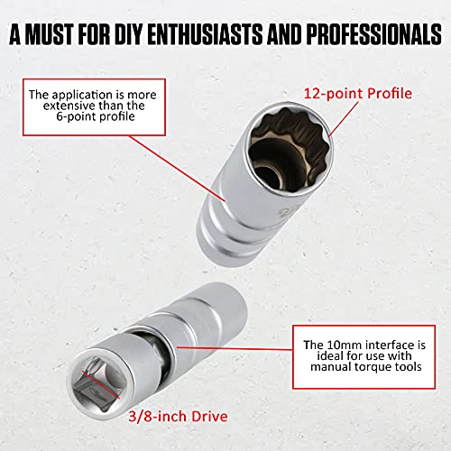 CMTOOL 14mm Spark Plug Socket Magnetic Thin Wall 14 mm Spark Plug Socket Set, Enhanced Magnetic Design, CR-V Steel, Durable Removal Tool Kit, 3/8 Inch Drive, 360 Degree Swivel, 12 Point - Image 5