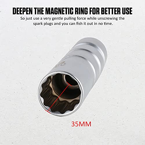 CMTOOL 14mm Spark Plug Socket Magnetic Thin Wall 14 mm Spark Plug Socket Set, Enhanced Magnetic Design, CR-V Steel, Durable Removal Tool Kit, 3/8 Inch Drive, 360 Degree Swivel, 12 Point - Image 3